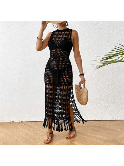 Crosa - Openwork Fringe Hem Floral Beach Dress