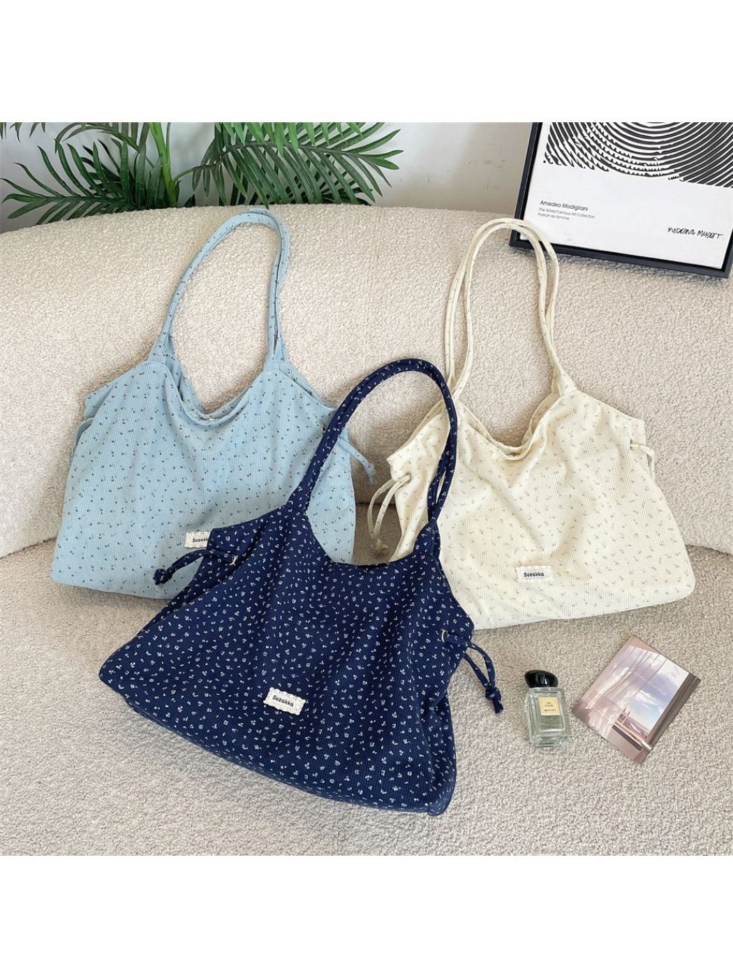 Cosbai - Ditsy Floral Side Tie Tote Bag