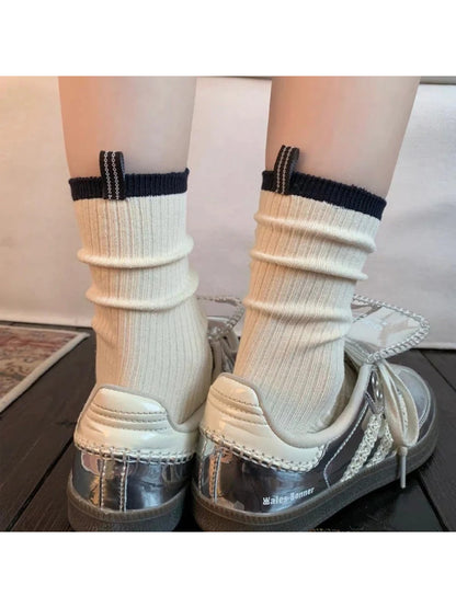 Rufia Cream Slouch Socks with Black Trim