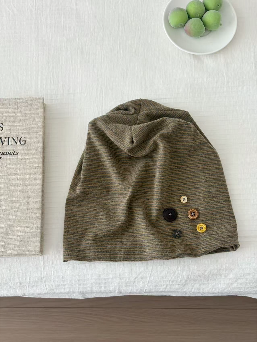 Haila - Button Detail Heathered Slouch Beanie