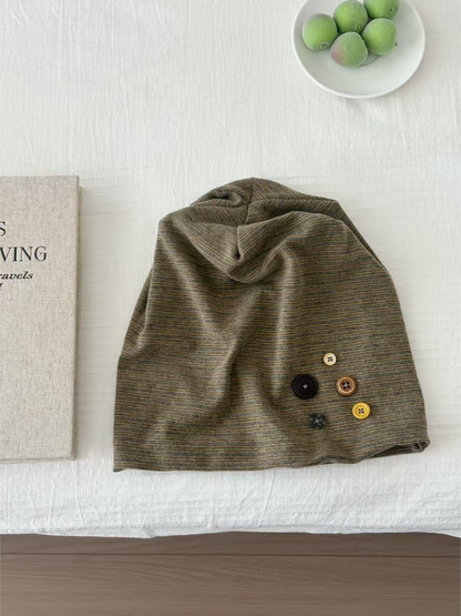 Haila - Button Detail Heathered Slouch Beanie