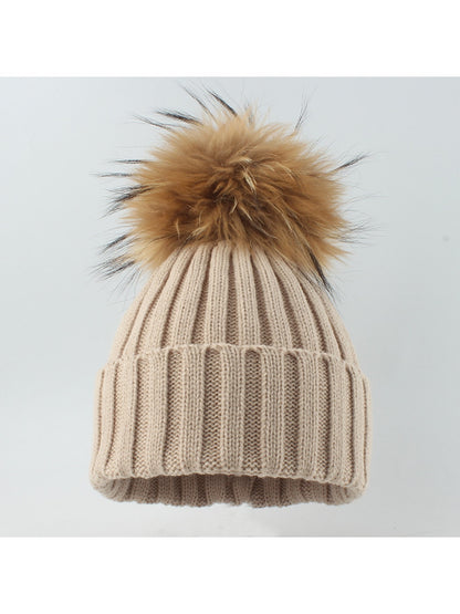 Haila - Solid Ribbed \ Cuffed Pom Pom Beanie