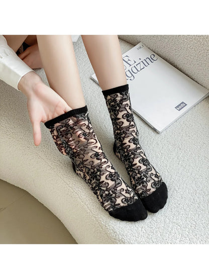Rufia - Vintage Floral Sheer Crew Socks