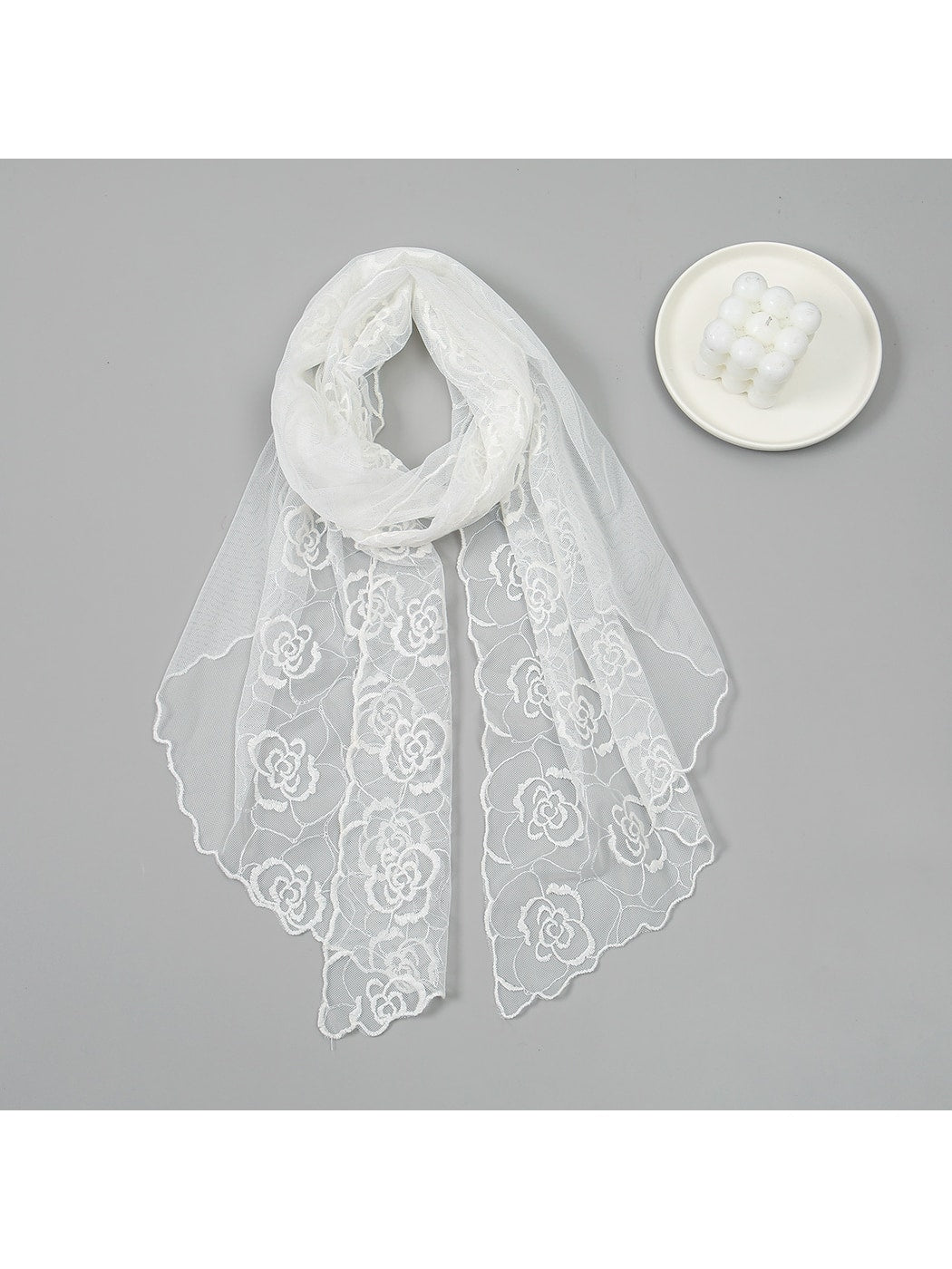 Scarvii - Elegant Lace Floral Embroidered Scarf