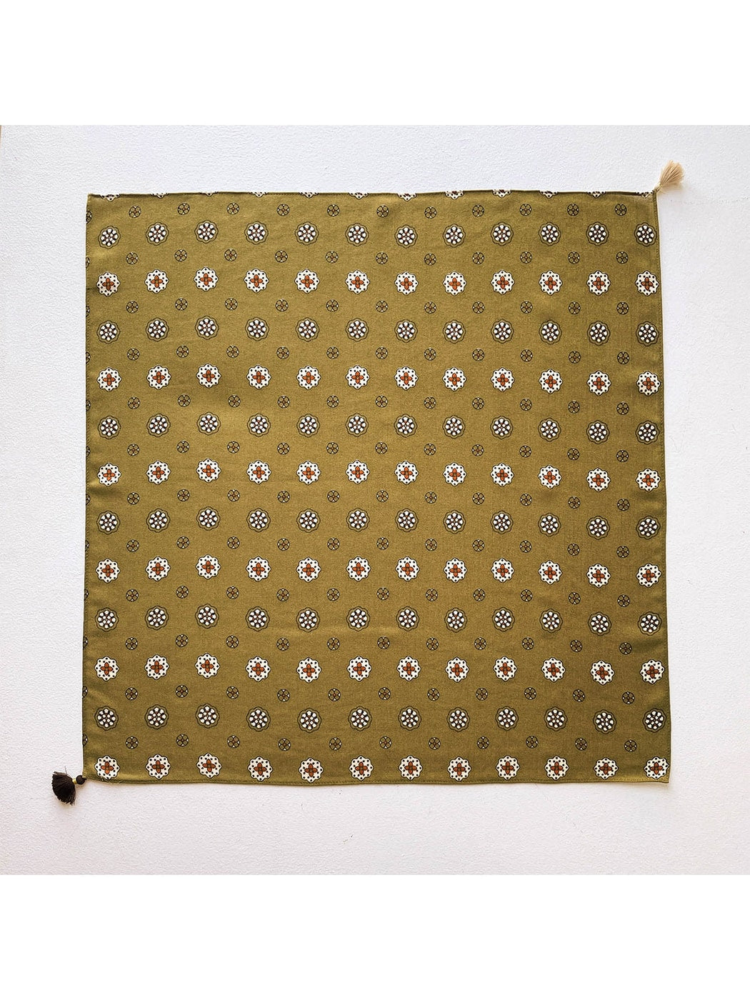 Scarvii - Geometric Flower Print Tassel Square Scarf