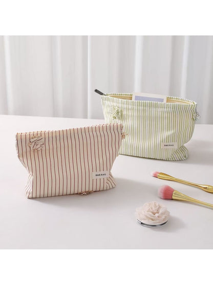 Cosbai - Floral Decorative Stripes Print Makeup Bag