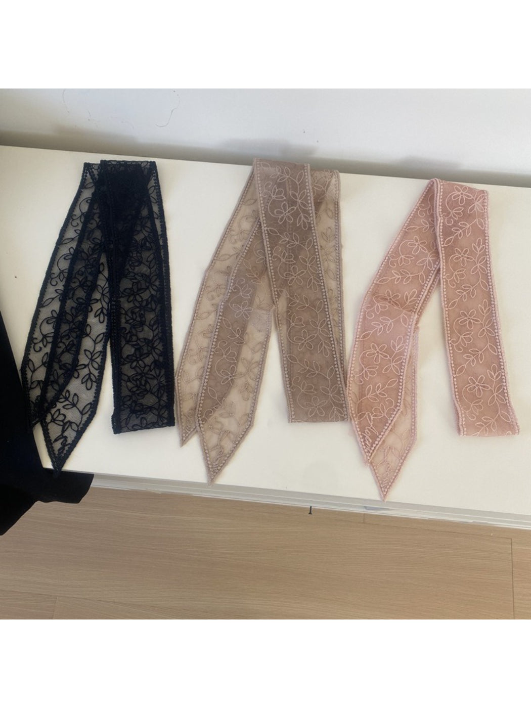 Scarvii Sheer Floral Lace Skinny Scarf