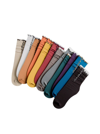 Rufia - Ribbed Lettuce Edge Solid Color Crew Socks product image 3