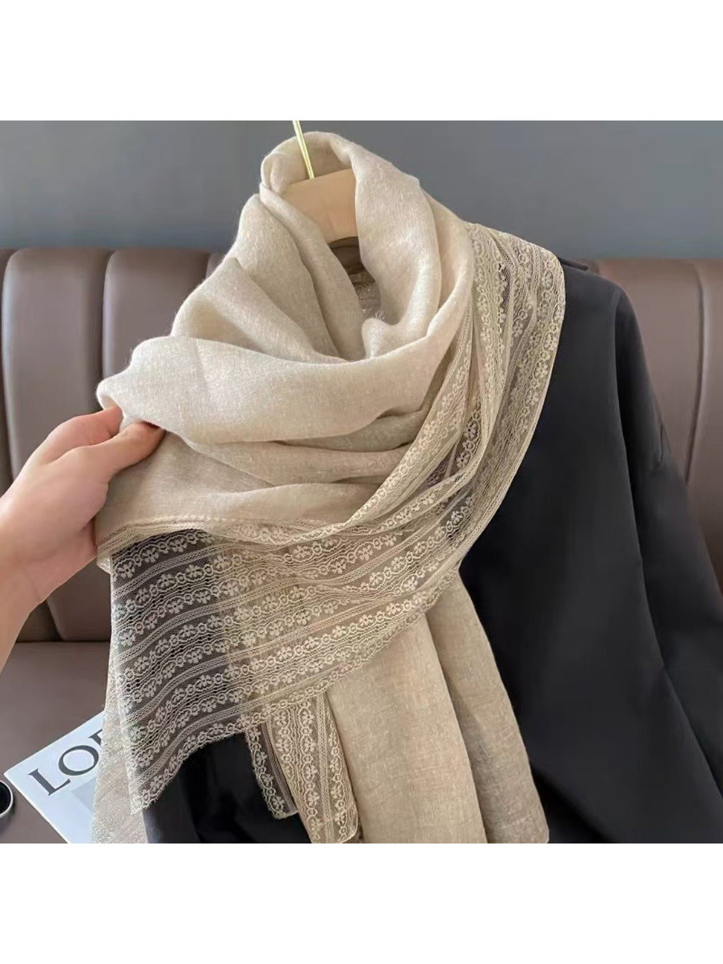 Scarvii - Lace Trim Soft Long Scarf