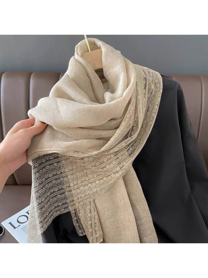 Scarvii - Lace Trim Soft Long Scarf