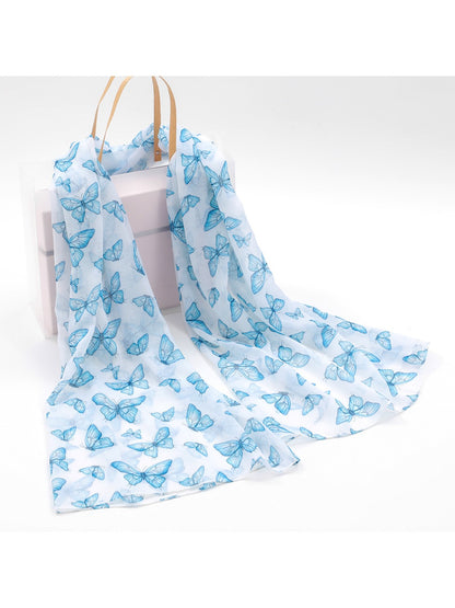 Scarvii - Blue Butterfly Print Lightweight Scarf