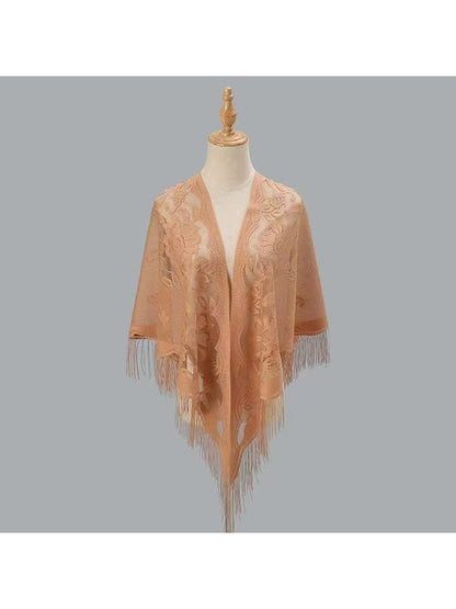 Scarvii - Solid Lace Fringe Women's Triangle Shawl