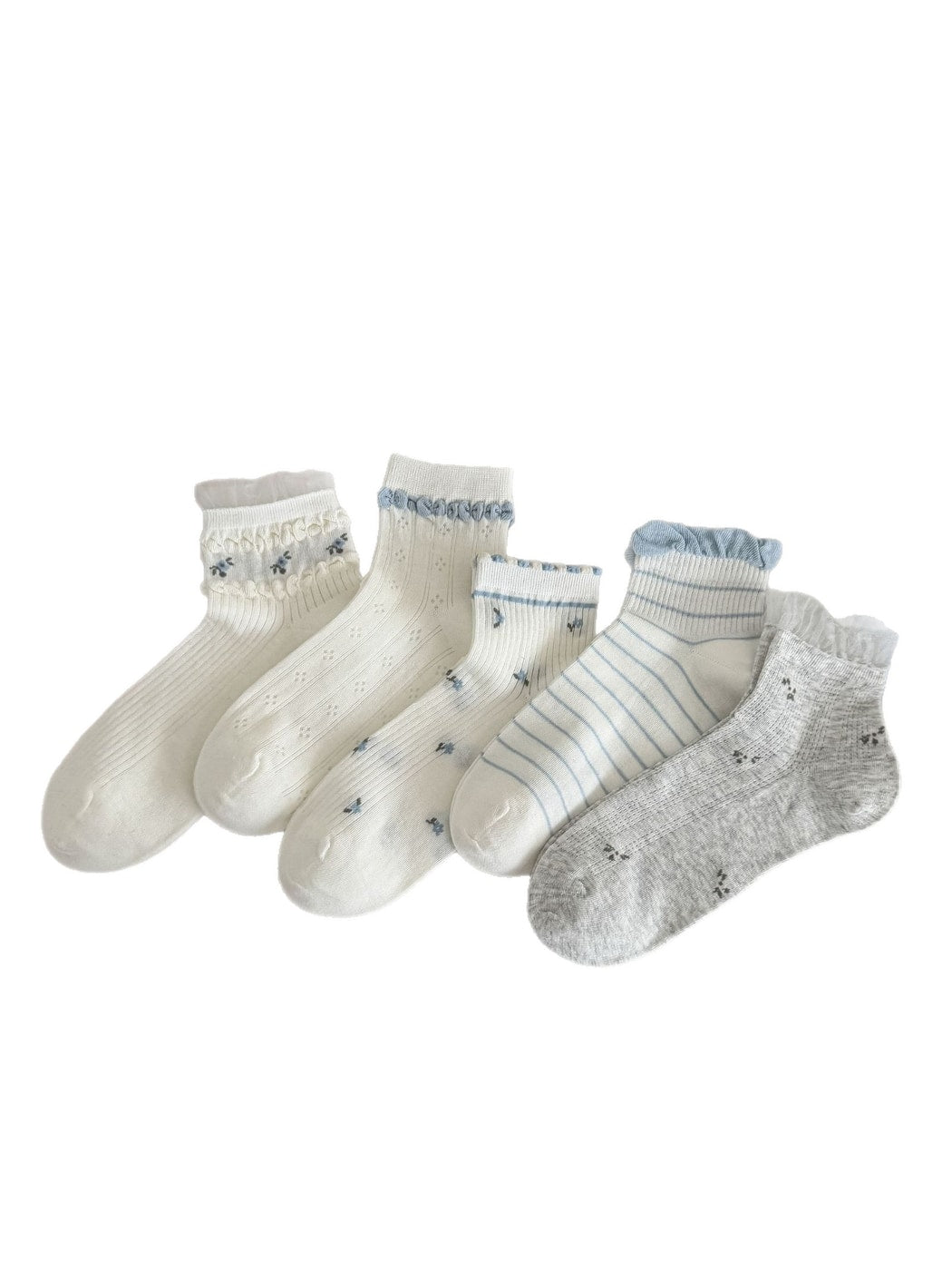 Rufia - Sweet Contrast Cuff Floral Ankle Socks