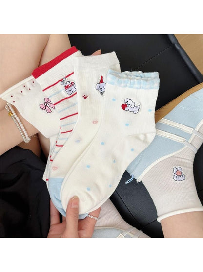 Rufia - Playful Cartoon Dog Pattern Crew Socks
