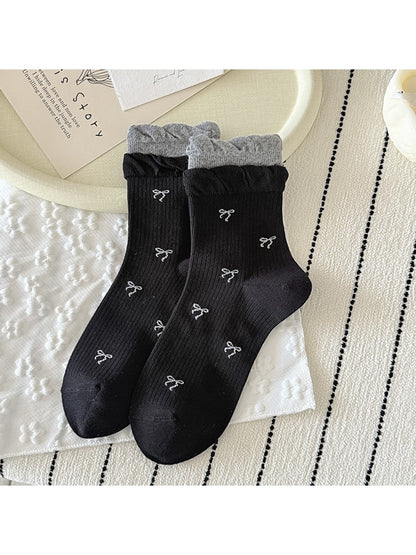 Rufia - Cute Double Cuff Contrast Detail Crew Socks
