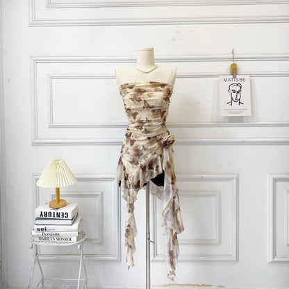 Vesty - Ruffled Asymmetrical Slim-Fit Bustier Dress