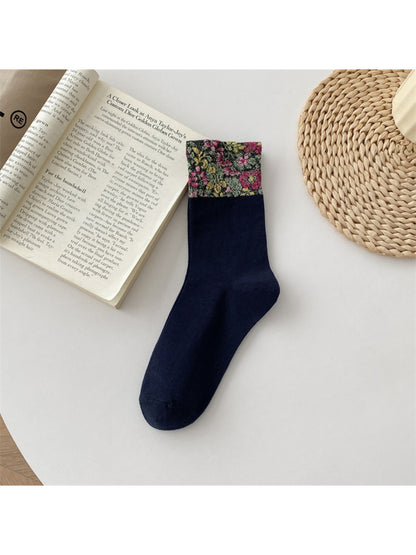 Rufia - Vintage Floral Jacquard Cuff Socks
