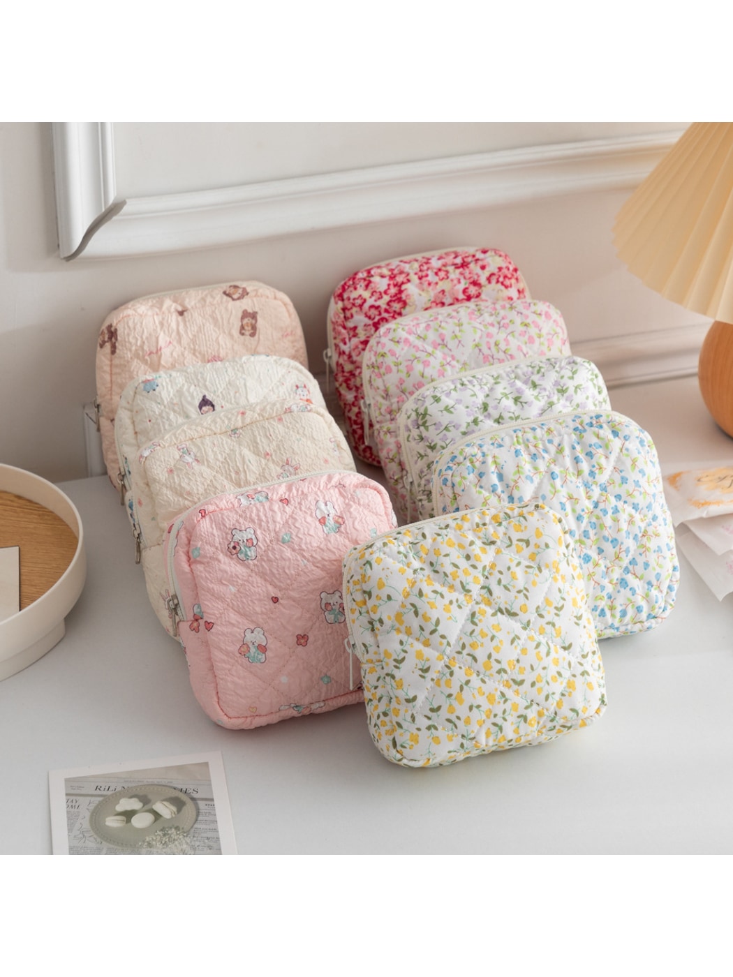 Cosbai - Cartoon and Floral Print Quilted Storage Bag