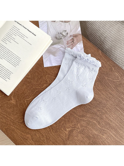 Rufia - Bow Pattern Ruffle Crew Socks