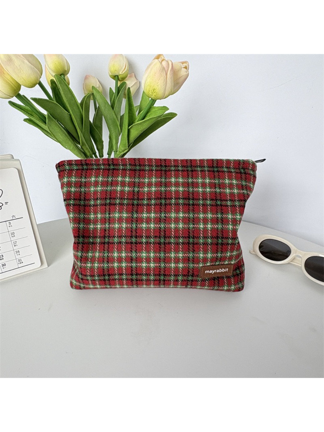 Cosbai - Classic Plaid Zip Pouch Bag