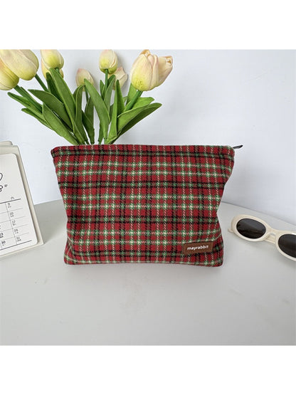 Cosbai - Classic Plaid Zip Pouch Bag