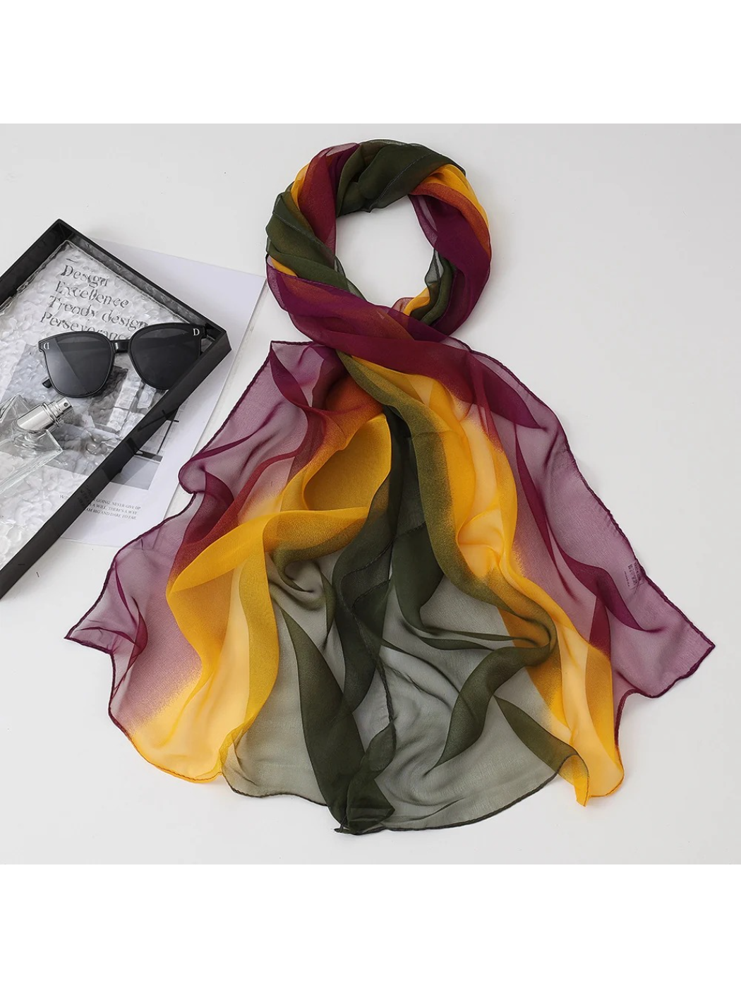 Scarvii - Gradient Color Block Sheer Scarf