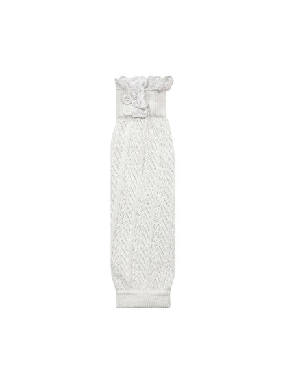Cozyra - Lace-Trim Cable-Knit Button Leg Warmers