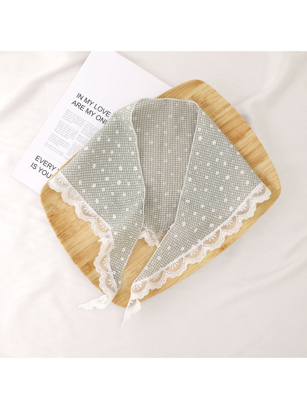 Scarvii - Floral Gingham Lace Trim Triangle Bandana