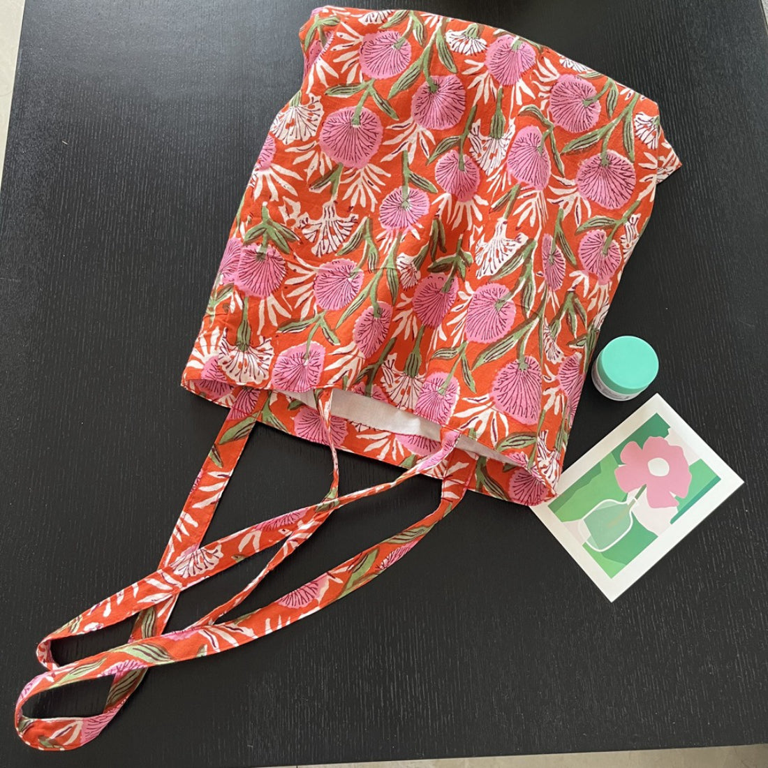 Cosbai Warm Floral Carryall Tote held by model showcasing size and handle length