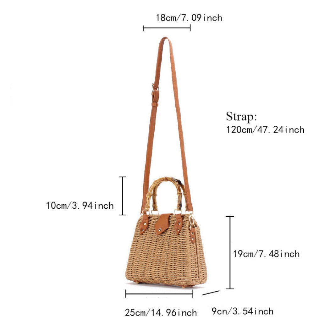 Cosbai - Vintage Woven Bag With Handles And Adjustable Strap