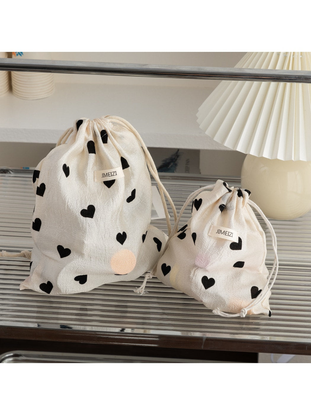 Cosbai - Heart Print Daily Organizer Drawstring Bag