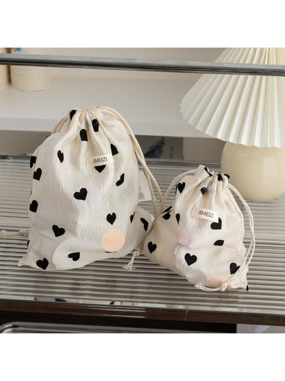 Cosbai - Heart Print Daily Organizer Drawstring Bag