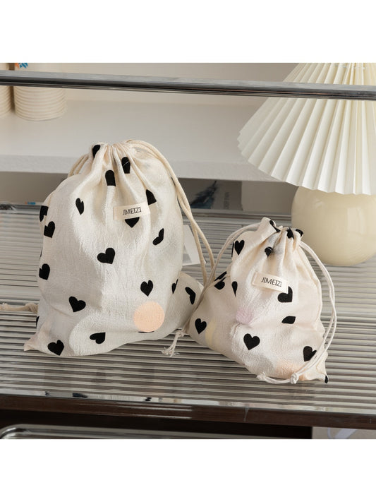 Cosbai - Heart Print Daily Organizer Drawstring Bag