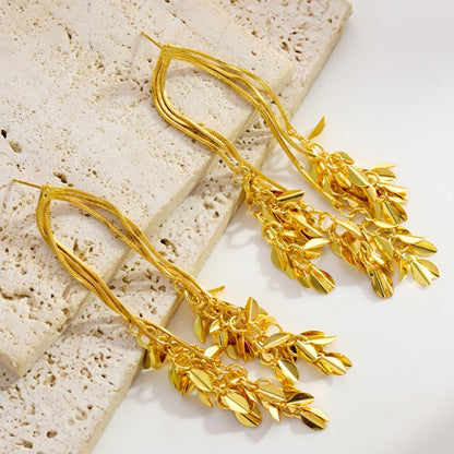 Earwish Golden Wheat Earrings Shiny & Chic showing tassel detail