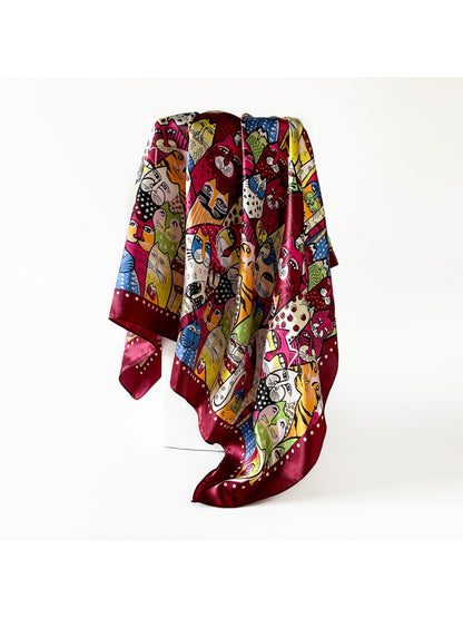 Scarvii - Colorful Cat Pattern Square Scarf