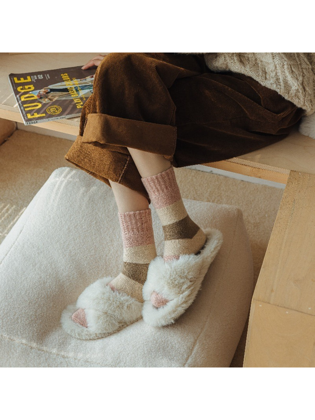 Rufia - Cozy Textured Knit Crew Socks