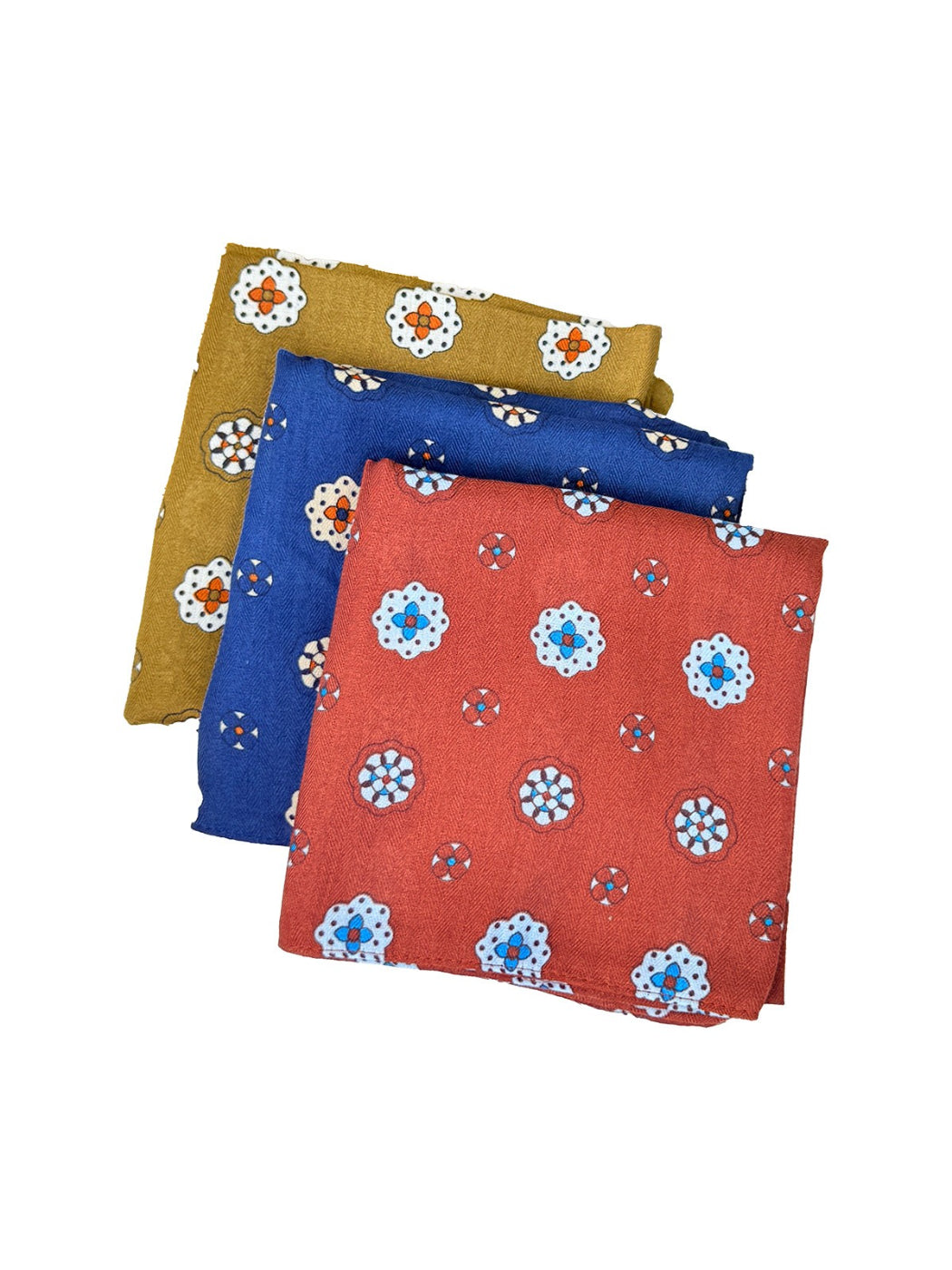 Scarvii Mini Motif Bandana Square Scarf styled as a neck accessory on a model