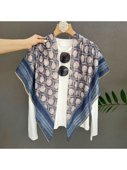 Scarvii - Elegant Tulip Pattern Blue Square Scarf