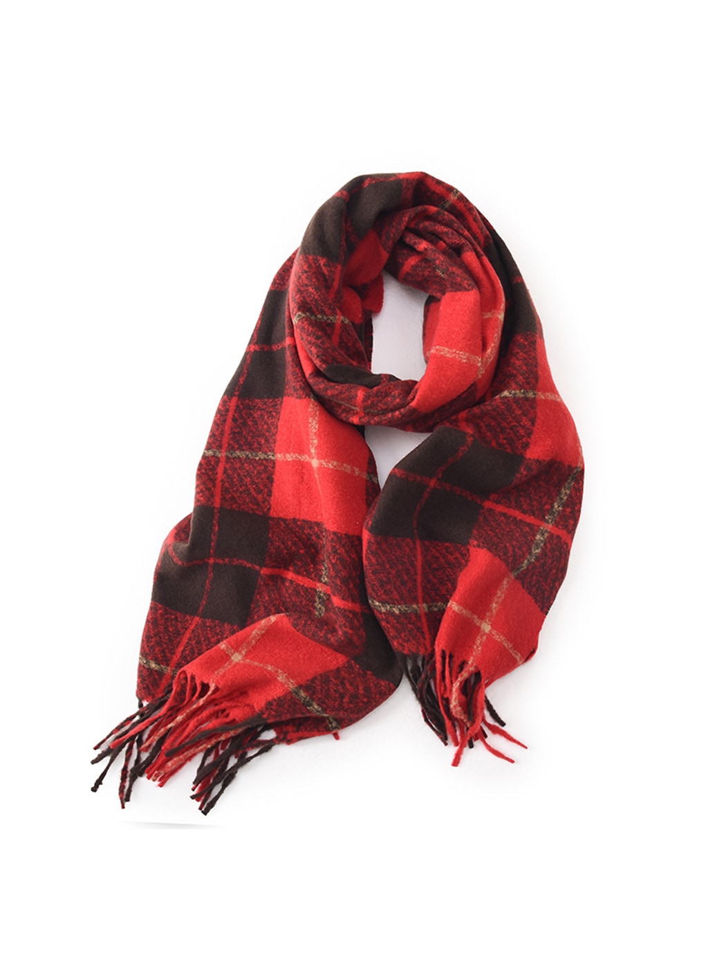 Scarvii - Long Plaid Draped Tassel Accent Scarf