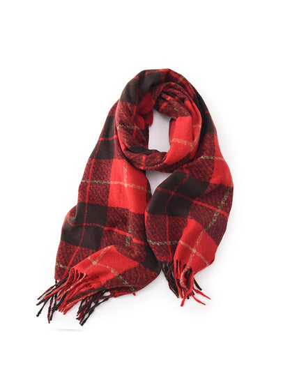 Scarvii - Long Plaid Draped Tassel Accent Scarf