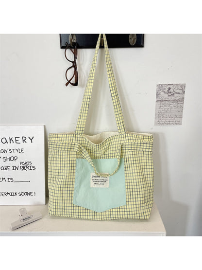 Cosbai - Patchwork Plaid Tote Bag & Shoulder Bag