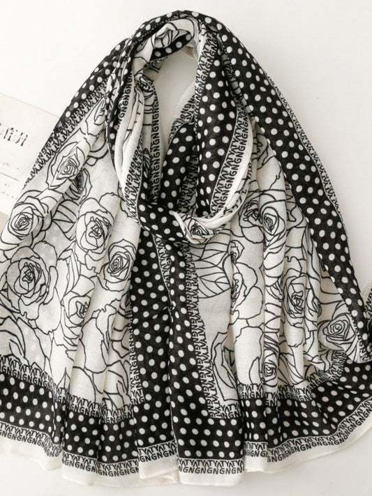 Scarvii - Vintage Dot & Floral Print Scarf - Elegant & Chic