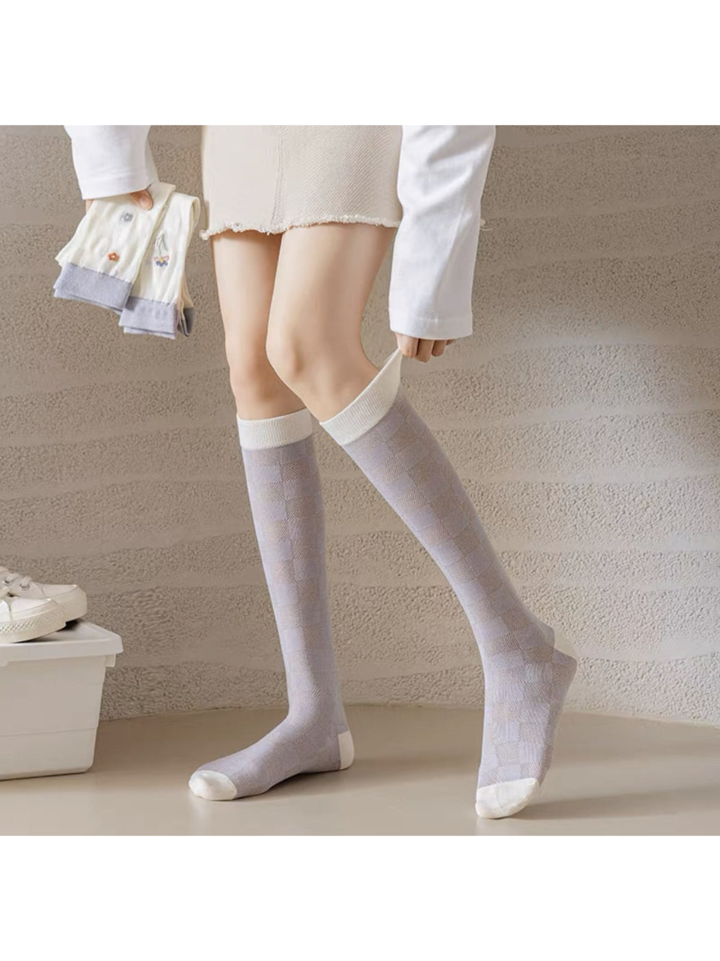 Rufia - Checkered Knit Knee-High Socks product image 2