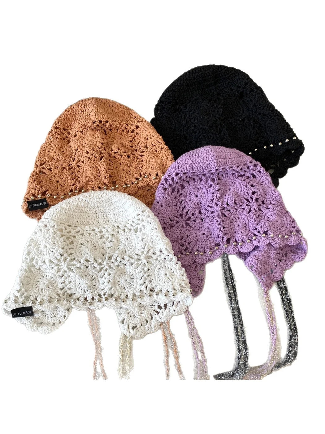 Haila - Openwork Crochet Bonnet with Beaded Trim
