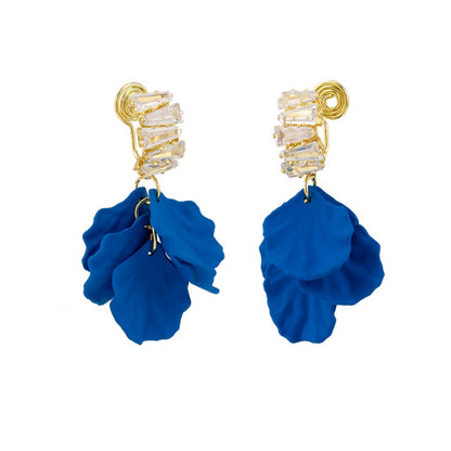 Earwish - Blue Floral Petal Earrings - Shine & Elegant