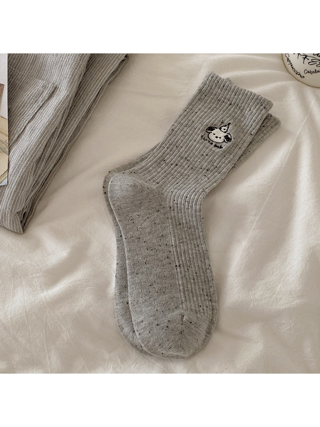 Rufia - Playful Mid Calf Dog Motif Crew Socks