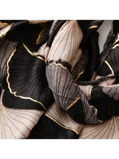 Scarvii - Winter Scarf & Shawl with Gold Foil Gingko Leaf Pattern