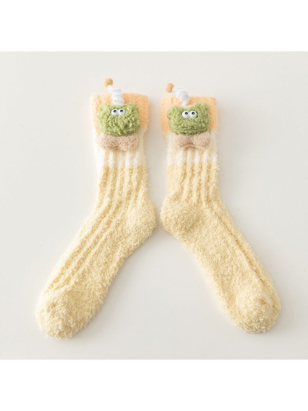 Rufia - Winter Coral Fleece Mid-Calf Socks with 3D Cartoon Accent
