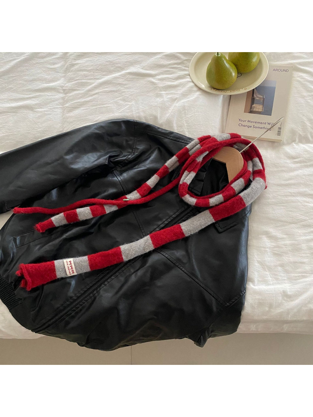 Scarvii - Bold Stripe Rolled Edge Skinny Knit Scarf