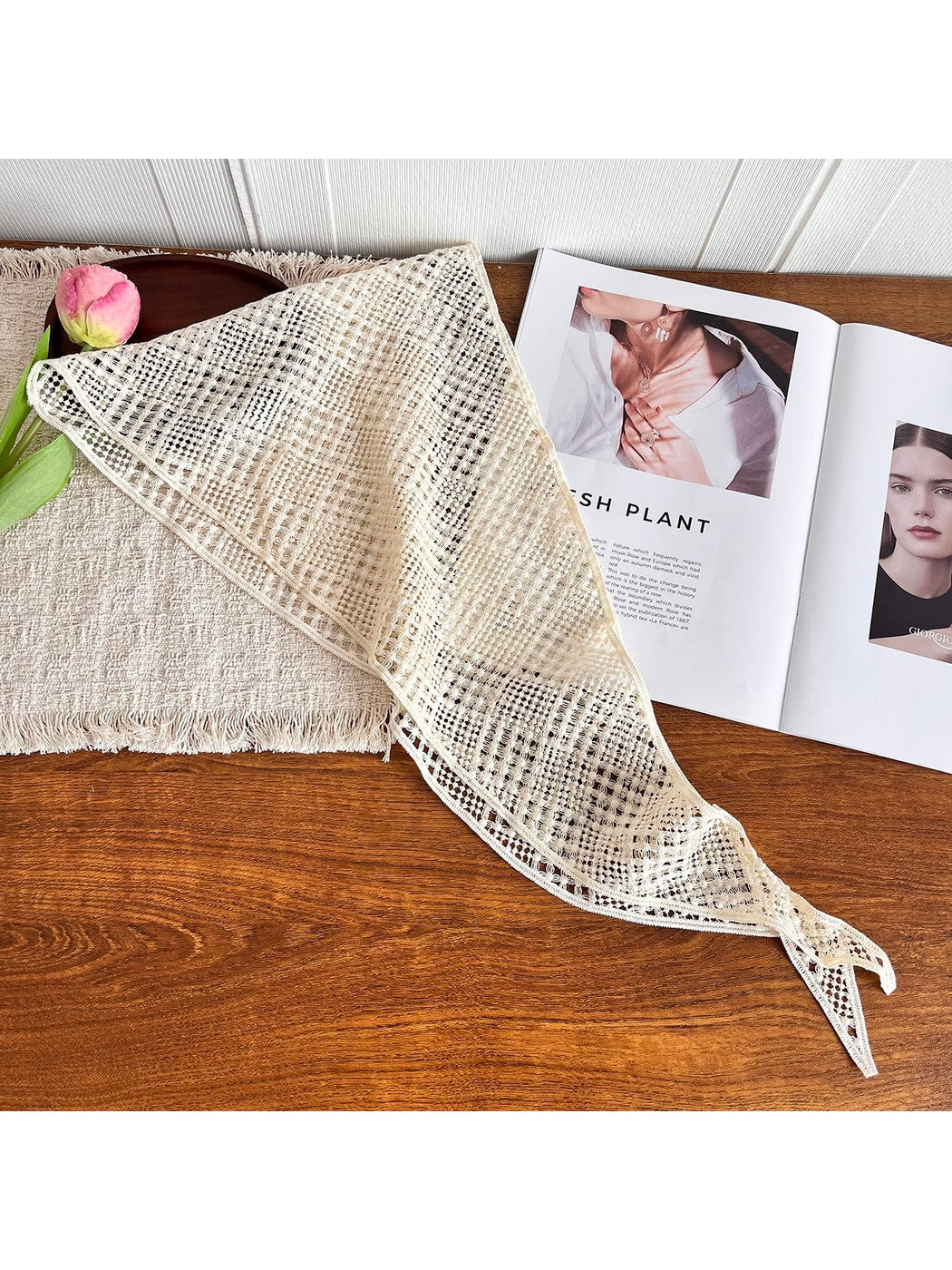 Scarvii - Floral Cutwork Triangle Fashion Neck Scarf
